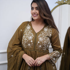 Chic Cotton Silk Embroidered Kurti Set with Chanderi Cotton Dupatta– by QueenVastra
