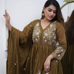 Chic Cotton Silk Embroidered Kurti Set with Chanderi Cotton Dupatta– by QueenVastra