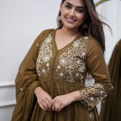 Chic Cotton Silk Embroidered Kurti Set with Chanderi Cotton Dupatta– by QueenVastra