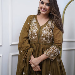 Chic Cotton Silk Embroidered Kurti Set with Chanderi Cotton Dupatta– by QueenVastra