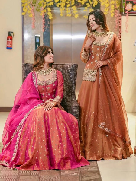 Exclusive Lehenga Crop Top & Dupatta Set With Bids & Sequence Embroidery Work by-QueenVastra