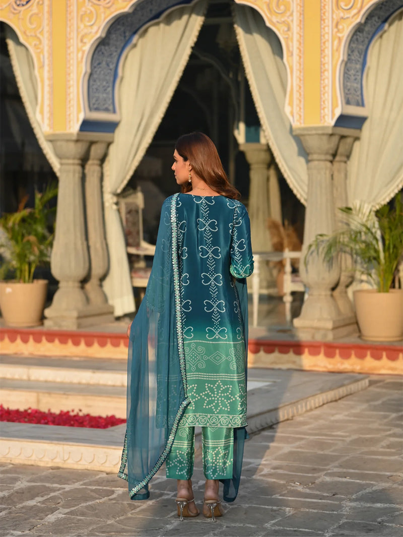 Ethereal Elegance – Silk Kurta Set with Attached Dupatta– by QueenVastra