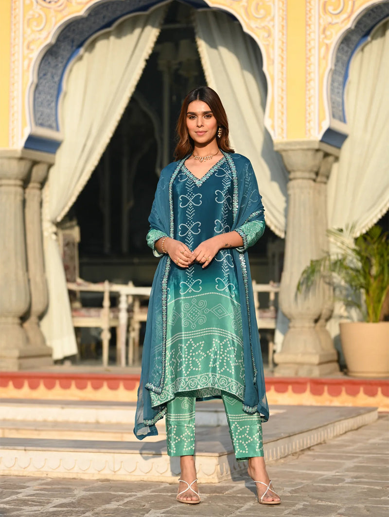 Ethereal Elegance – Silk Kurta Set with Attached Dupatta– by QueenVastra