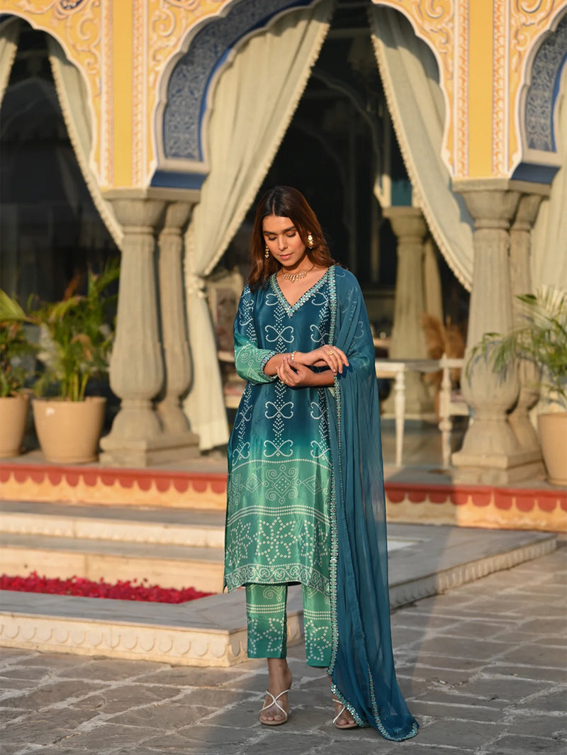Ethereal Elegance – Silk Kurta Set with Attached Dupatta– by QueenVastra