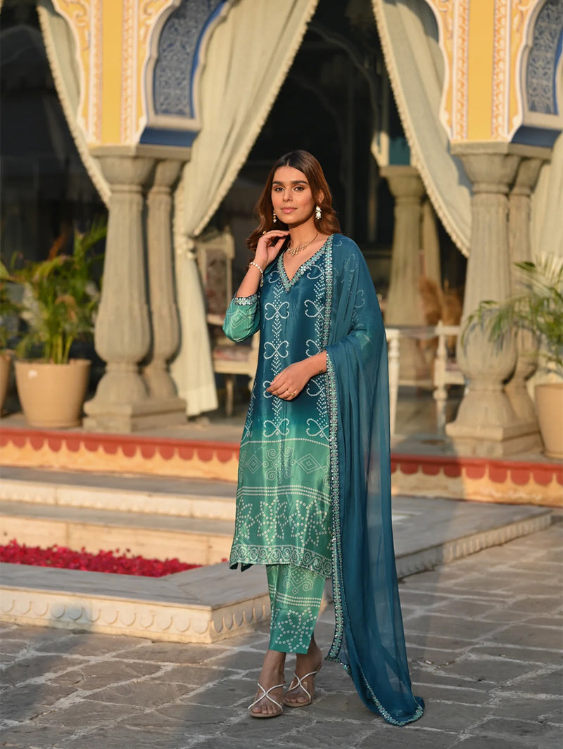 Ethereal Elegance – Silk Kurta Set with Attached Dupatta– by QueenVastra