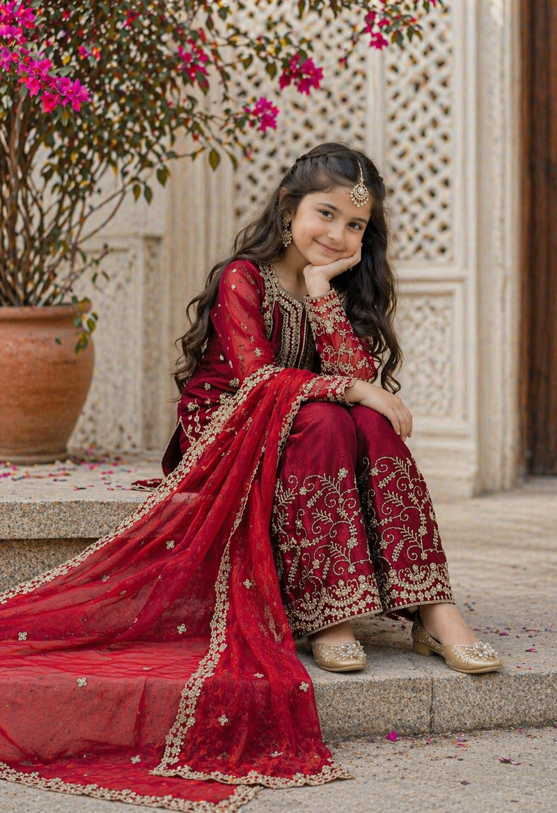 Premium Beautiful Kids Top Sharara And Dupatta Set