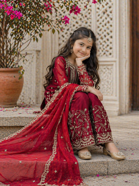 Premium Beautiful Kids Top Sharara And Dupatta Set