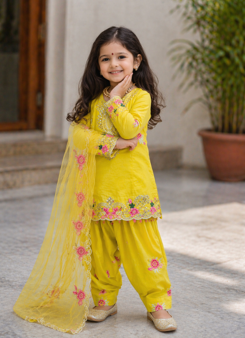 Premium Trending Kids Top Salwar And Dupatta Set