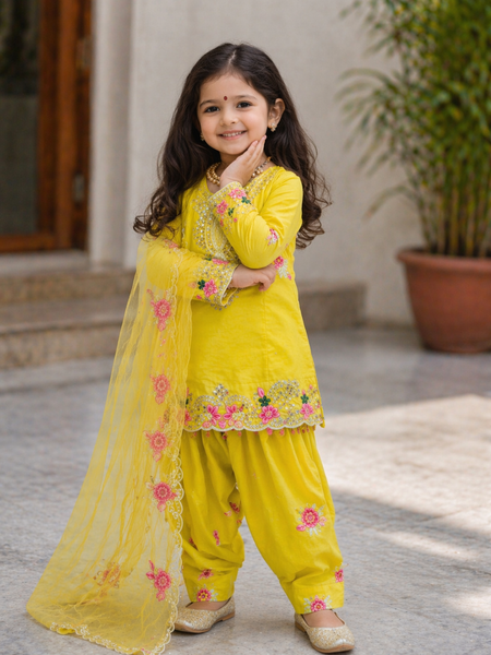 Premium Trending Kids Top Salwar And Dupatta Set