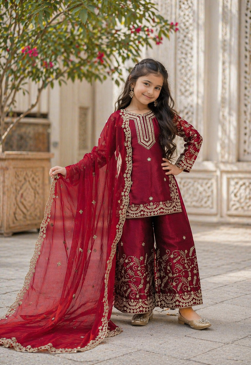 Premium Beautiful Kids Top Sharara And Dupatta Set