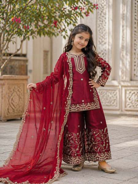 Premium Beautiful Kids Top Sharara And Dupatta Set
