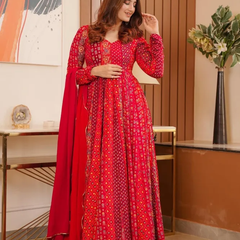 PRINT IN MASLIN FULL FLAIR WITH 18 KALI PATTERN AND CANVAS PATTA WITH DUPPTA SET READY TO WEAR DKB -8