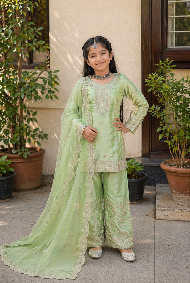 Premium Beautiful Kids Top Sharara And Dupatta Set