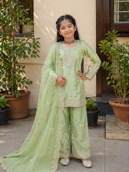 Premium Beautiful Kids Top Sharara And Dupatta Set