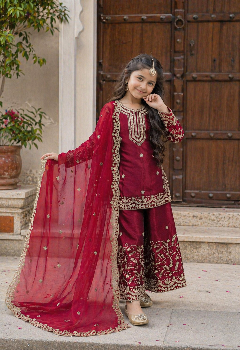 Premium Beautiful Kids Top Sharara And Dupatta Set