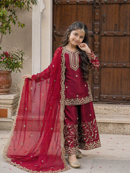 Premium Beautiful Kids Top Sharara And Dupatta Set