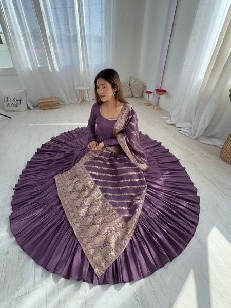 Premium Quality Roman Silk Dusty Anarkali  Suit Set