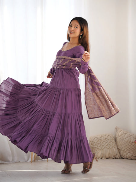 Premium Quality Roman Silk Dusty Anarkali  Suit Set