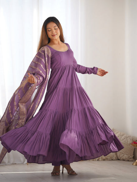 Premium Quality Roman Silk Dusty Anarkali  Suit Set