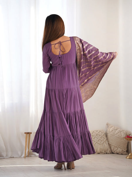 Premium Quality Roman Silk Dusty Anarkali  Suit Set