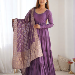 Premium Quality Roman Silk Dusty Anarkali  Suit Set