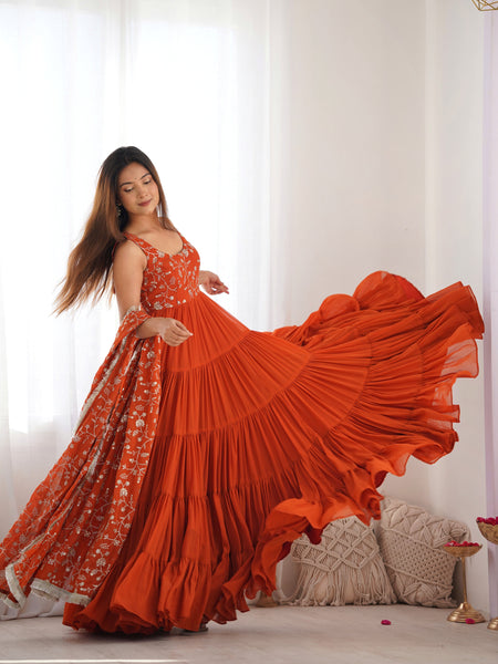 Premium Quality 5 Layers Orange Anarkali  Suit Set