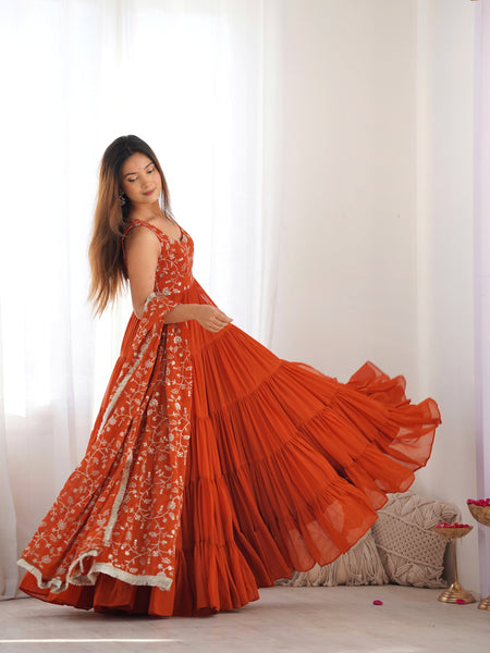 Premium Quality 5 Layers Orange Anarkali  Suit Set