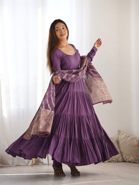 Premium Quality Roman Silk Dusty Anarkali  Suit Set