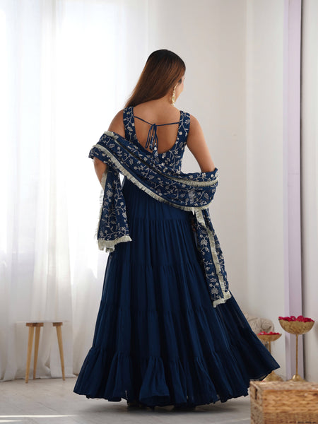Premium Quality 5 Layers Blue Anarkali  Suit Set