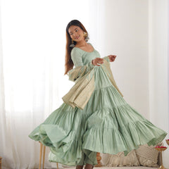 Premium Quality Roman Silk Pista  Anarkali  Suit Set