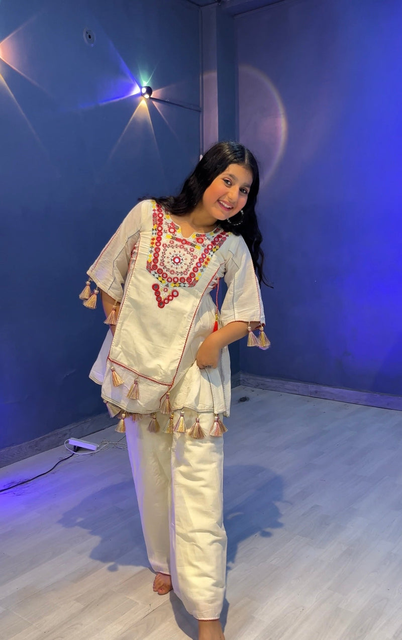 Pure Khadi Cottan With Real Mirror Work Top-Plazzo Ready To Wear OC-225