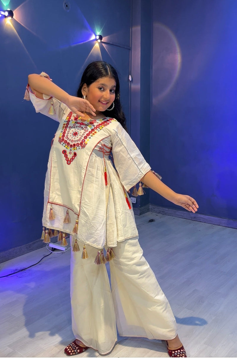 Pure Khadi Cottan With Real Mirror Work Top-Plazzo Ready To Wear OC-225
