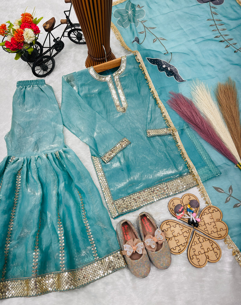 Premium Beautiful Kids Top Sharara And Dupatta Set