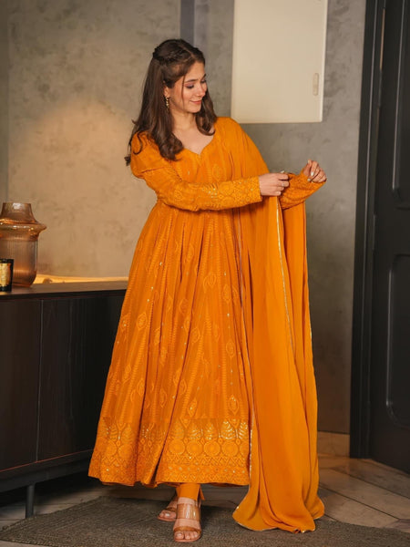 Mustard Premium Quality Maxi Anarkali Suit Set