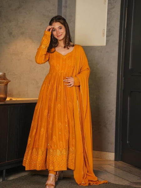 Mustard Premium Quality Maxi Anarkali Suit Set