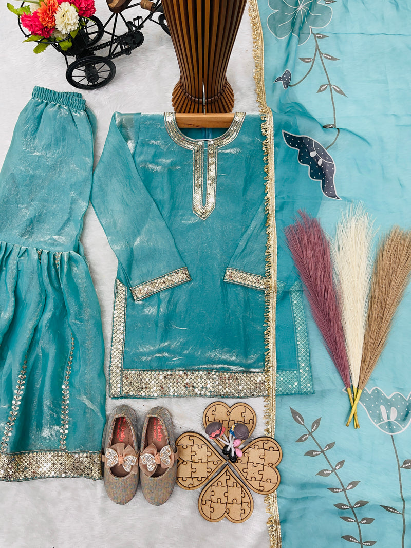 Premium Beautiful Kids Top Sharara And Dupatta Set