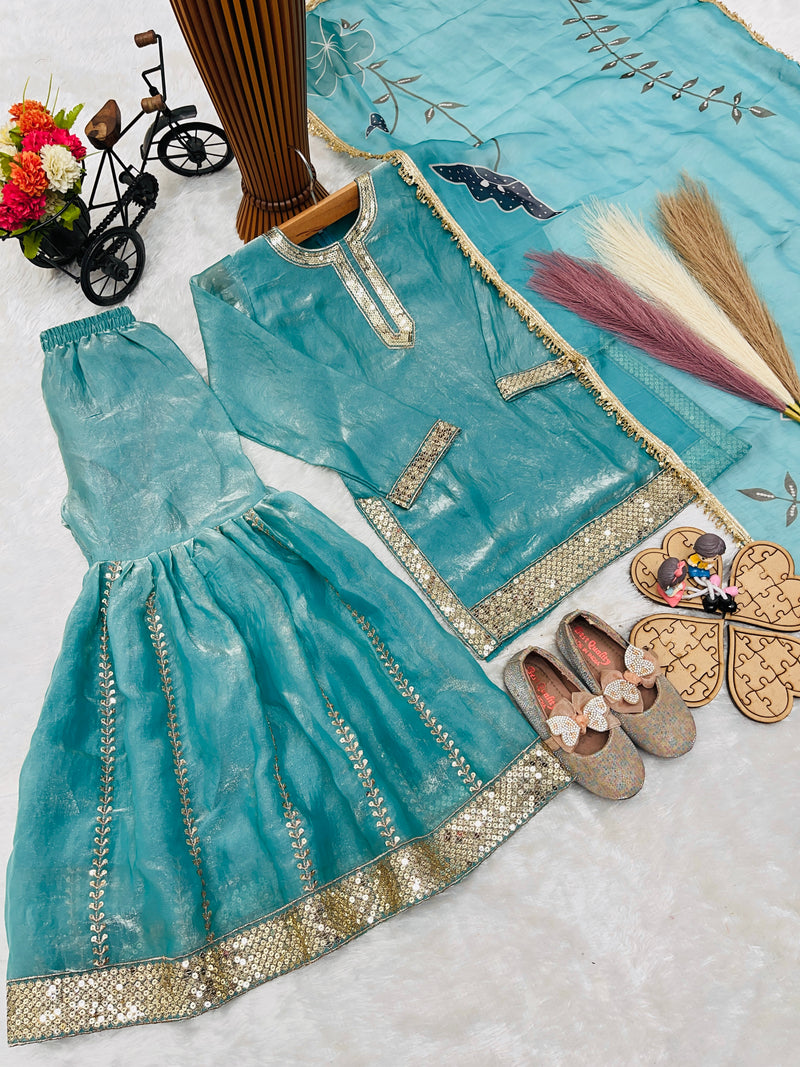 Premium Beautiful Kids Top Sharara And Dupatta Set