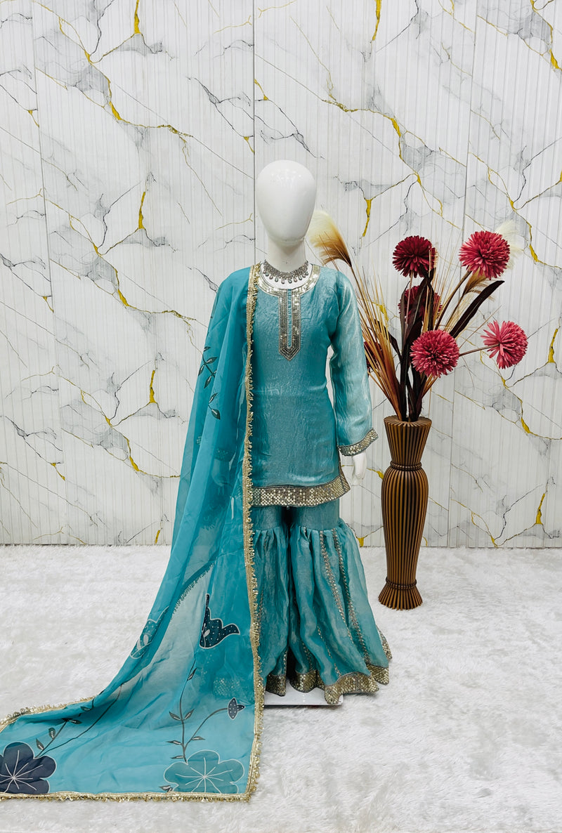 Premium Beautiful Kids Top Sharara And Dupatta Set