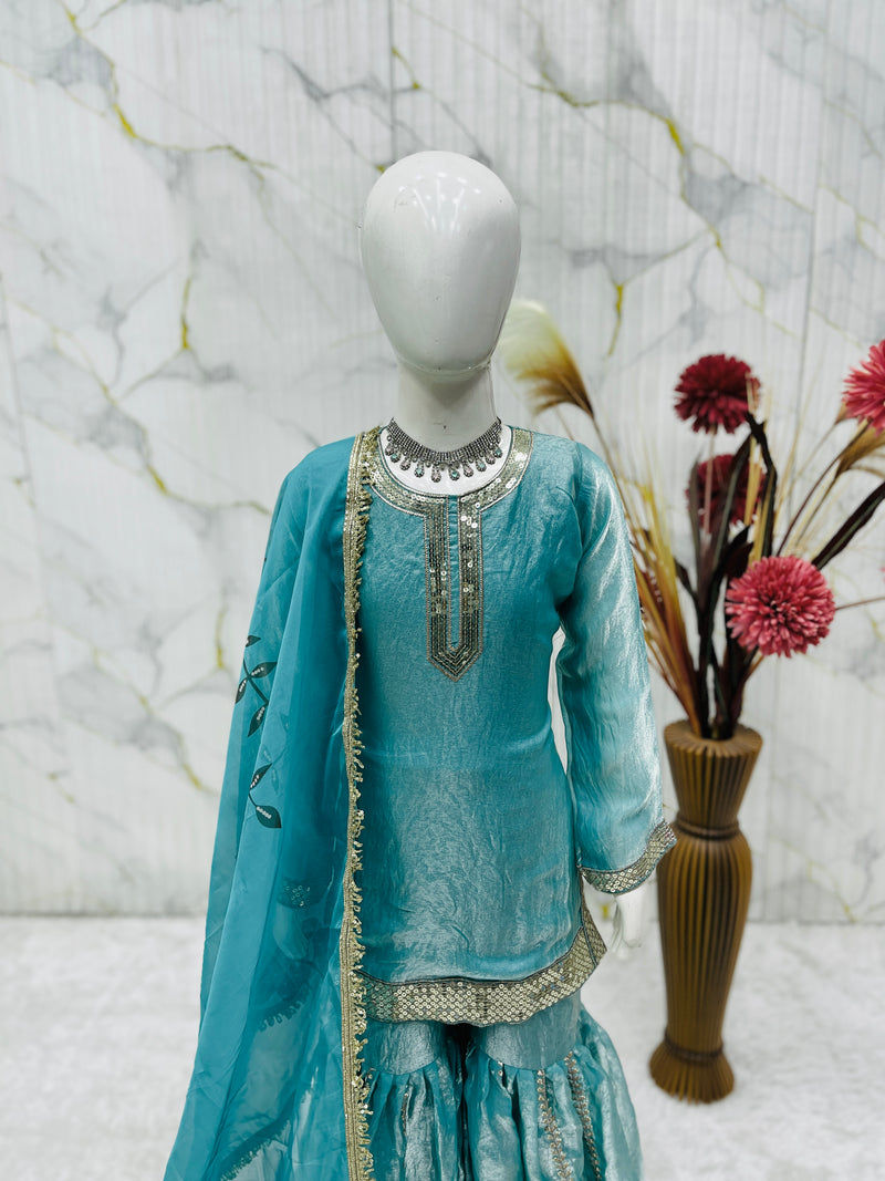 Premium Beautiful Kids Top Sharara And Dupatta Set