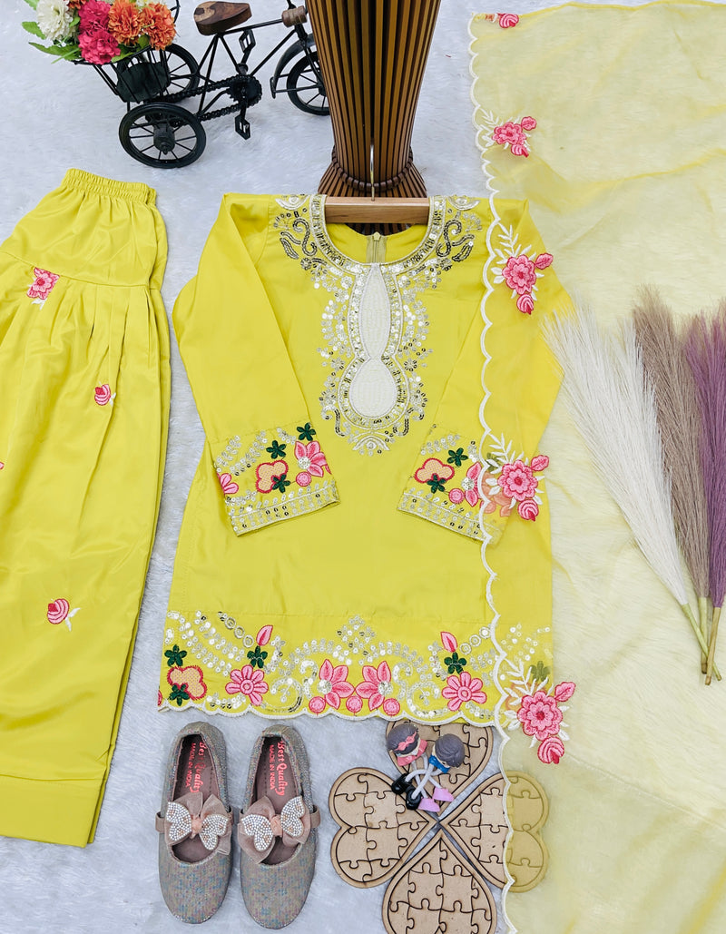 Premium Trending Kids Top Salwar And Dupatta Set