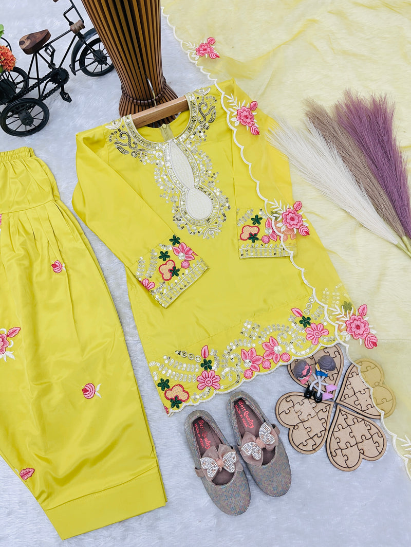 Premium Trending Kids Top Salwar And Dupatta Set