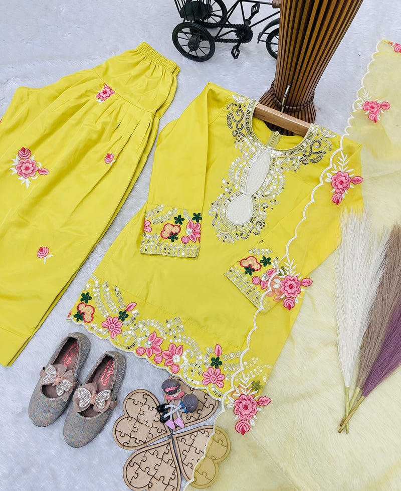 Premium Trending Kids Top Salwar And Dupatta Set