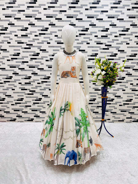 HEAVY CHINON SILK GOWNN AND KOTI SET WITH DIGITAL PRINT WORK OC-183