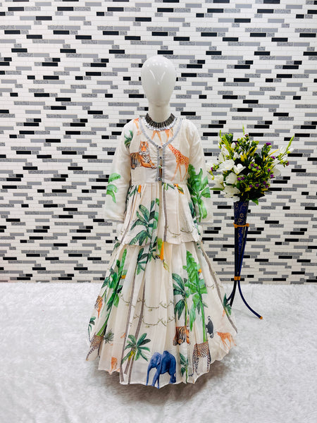 HEAVY CHINON SILK GOWNN AND KOTI SET WITH DIGITAL PRINT WORK OC-183