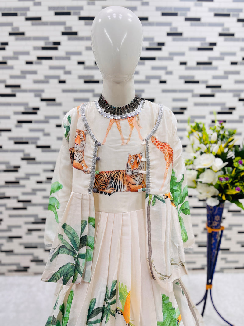 HEAVY CHINON SILK GOWNN AND KOTI SET WITH DIGITAL PRINT WORK OC-183