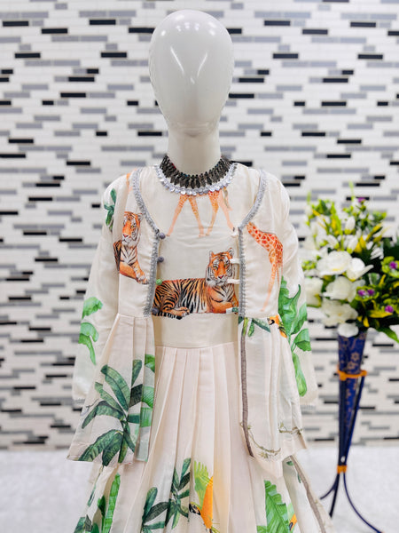 HEAVY CHINON SILK GOWNN AND KOTI SET WITH DIGITAL PRINT WORK OC-183