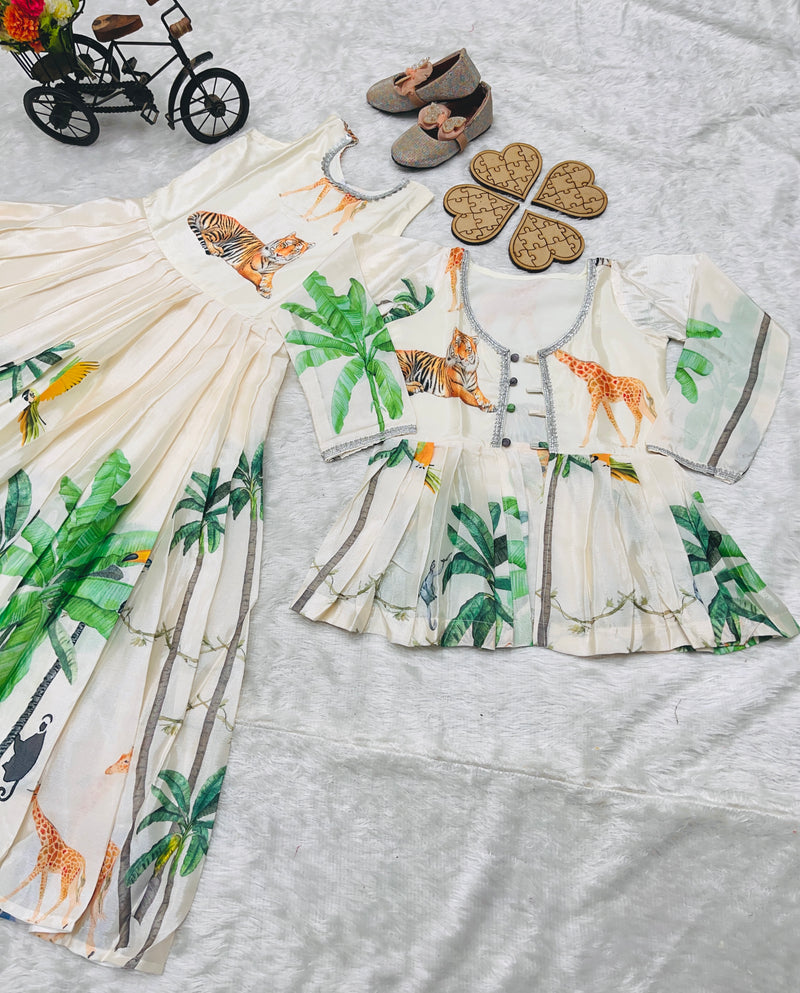 HEAVY CHINON SILK GOWNN AND KOTI SET WITH DIGITAL PRINT WORK OC-183