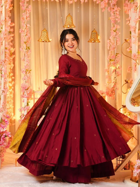 Madhuri's Premium Cotton Anarkali Suit Set With Plazzo