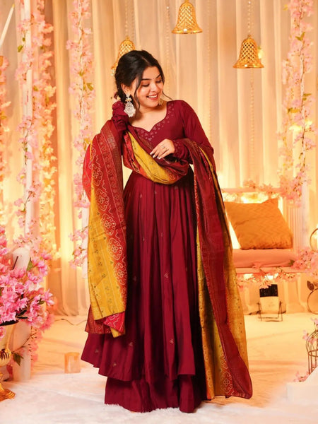 Madhuri's Premium Cotton Anarkali Suit Set With Plazzo