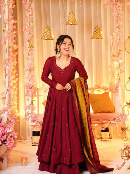 Madhuri's Premium Cotton Anarkali Suit Set With Plazzo
